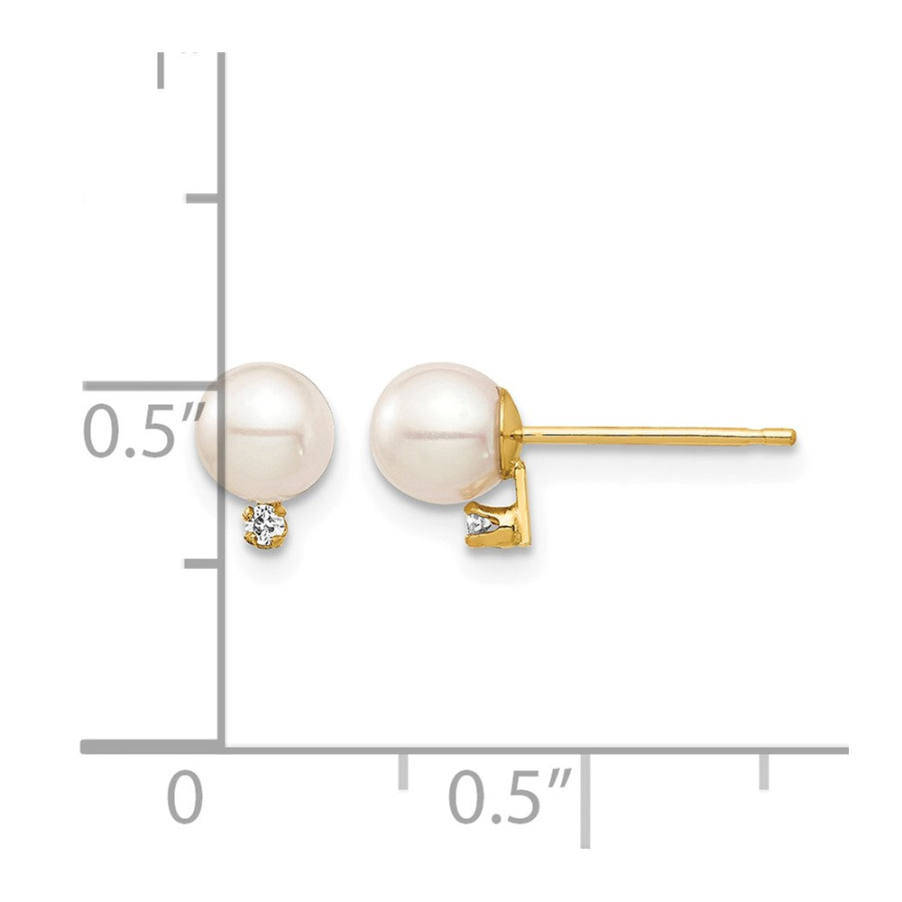 14K Madi K 4-5mm White Round FW Cultured Pearl .02ct Diamond Post Earrings