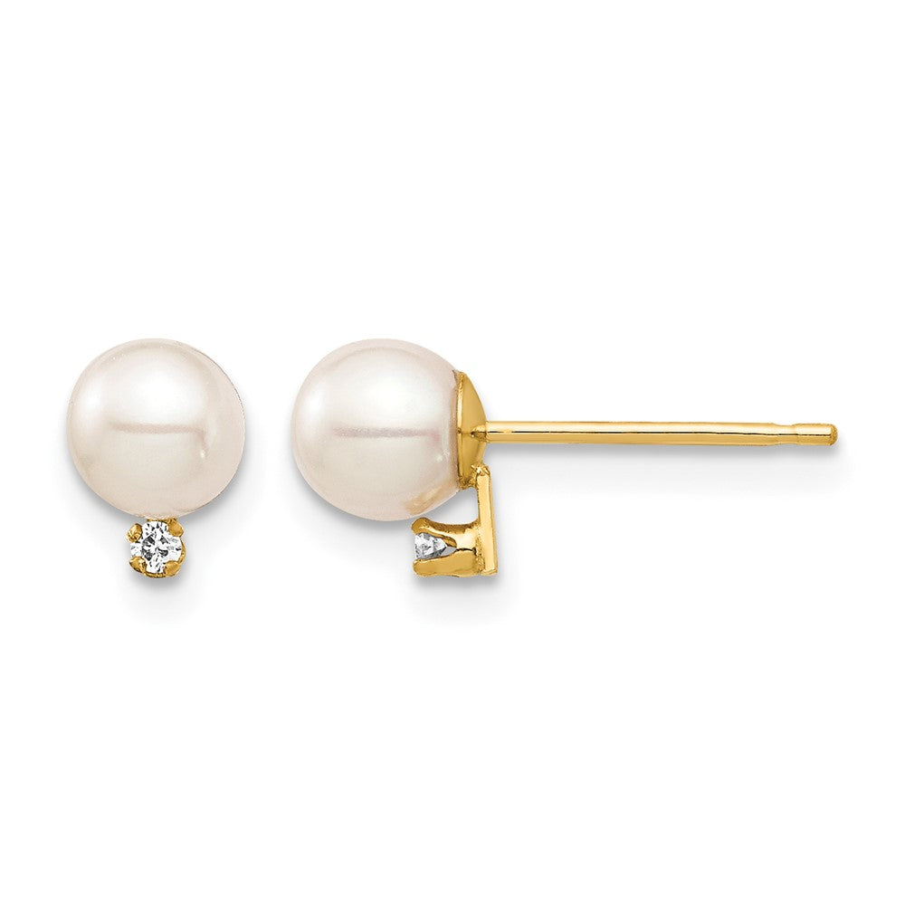 14K Madi K 4-5mm White Round FW Cultured Pearl .02ct Diamond Post Earrings