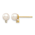 14K Madi K 4-5mm White Round FW Cultured Pearl .02ct Diamond Post Earrings