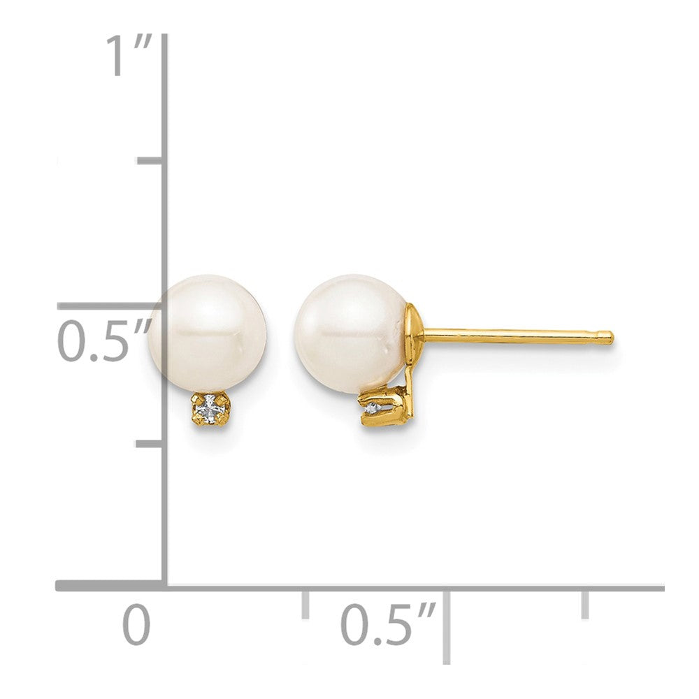 14K Madi K 5-6mm White Round FW Cultured Pearl .02ct Diamond Post Earrings