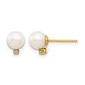 14K Madi K 5-6mm White Round FW Cultured Pearl .02ct Diamond Post Earrings