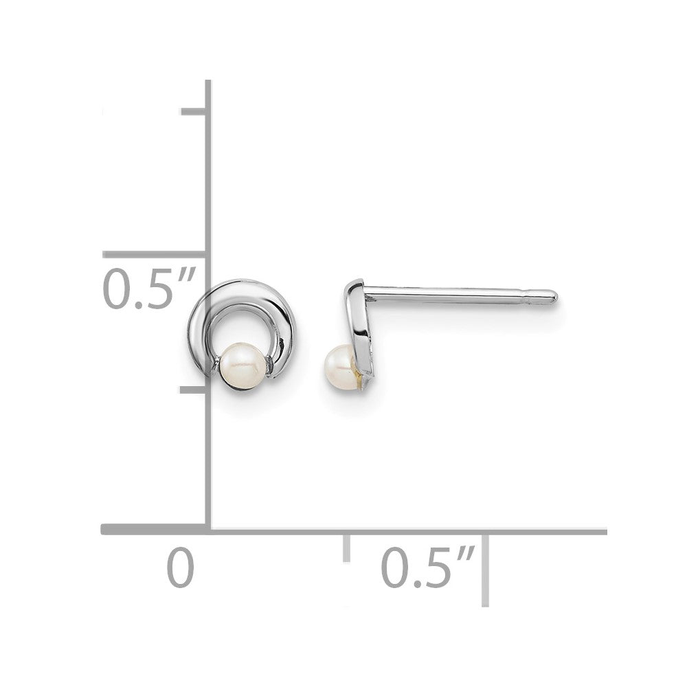 14k White Gold Madi K Button Freshwater Cultured Pearl Circle Post Earrings