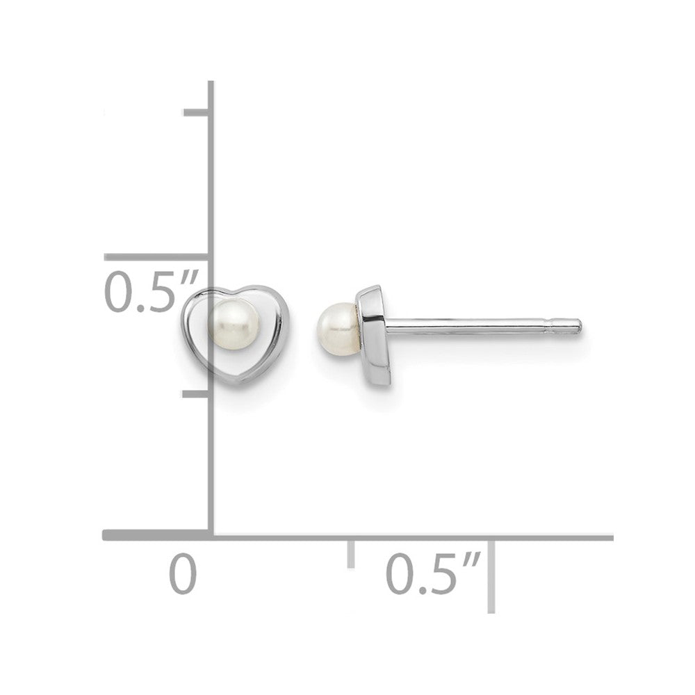 14kw Madi K White Button Freshwater Cultured Pearl Heart Post Earrings