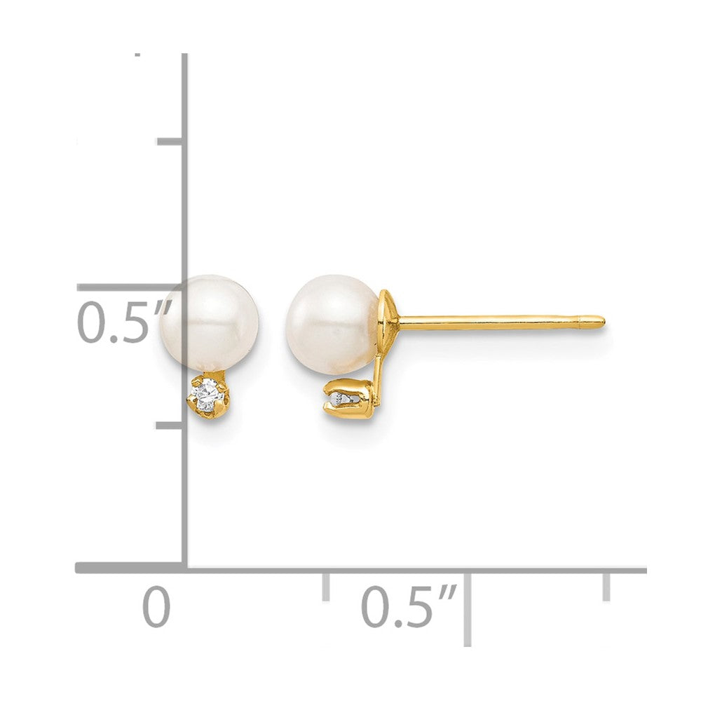 14K Madi K 4-5mm White Round FW Cultured Pearls CZ Post Earrings