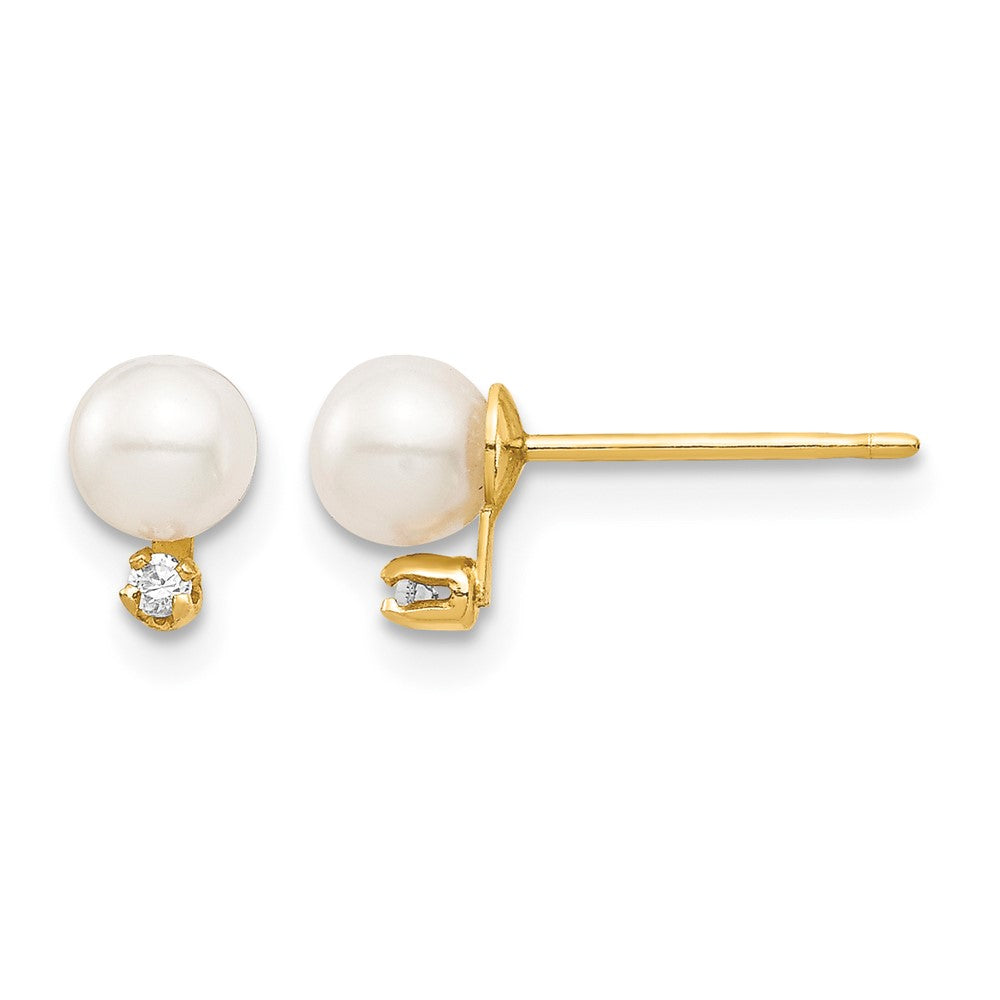 14K Madi K 4-5mm White Round FW Cultured Pearls CZ Post Earrings