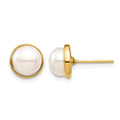 14k Madi K 7-8mm White Button Freshwater Cultured Pearl Post Earrings