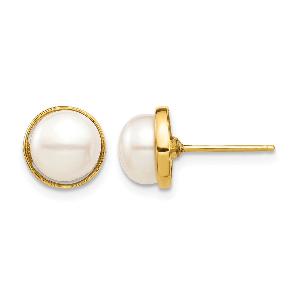 14k Madi K 7-8mm White Button Freshwater Cultured Pearl Post Earrings