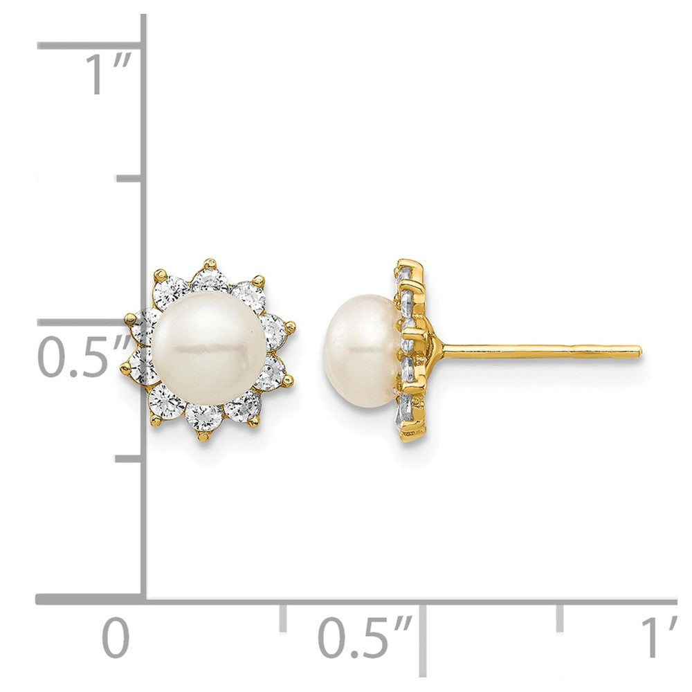 14k Madi K 5-6mm White Button Freshwater Cultured Pearl CZ Post Earrings
