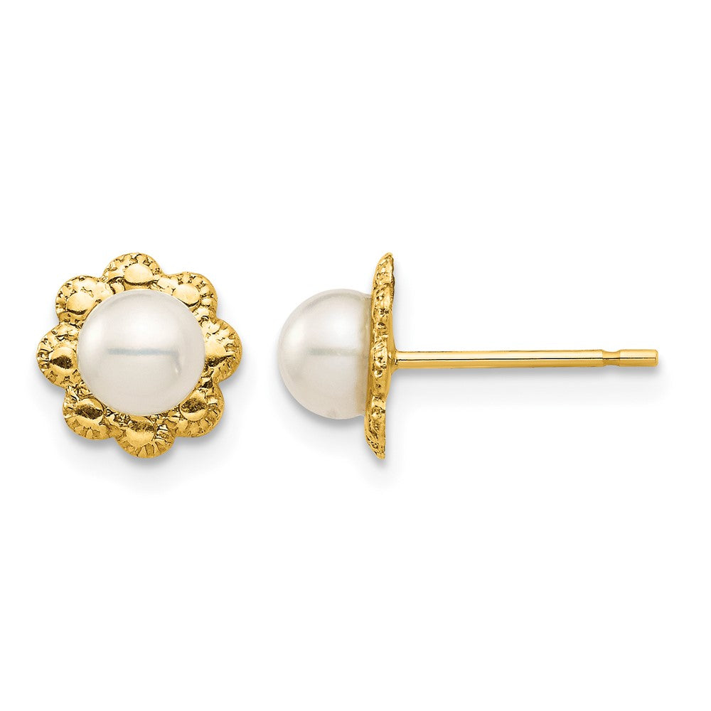 14K Madi K 4-5mm White Button Freshwater Cultured Pearl Post Earrings
