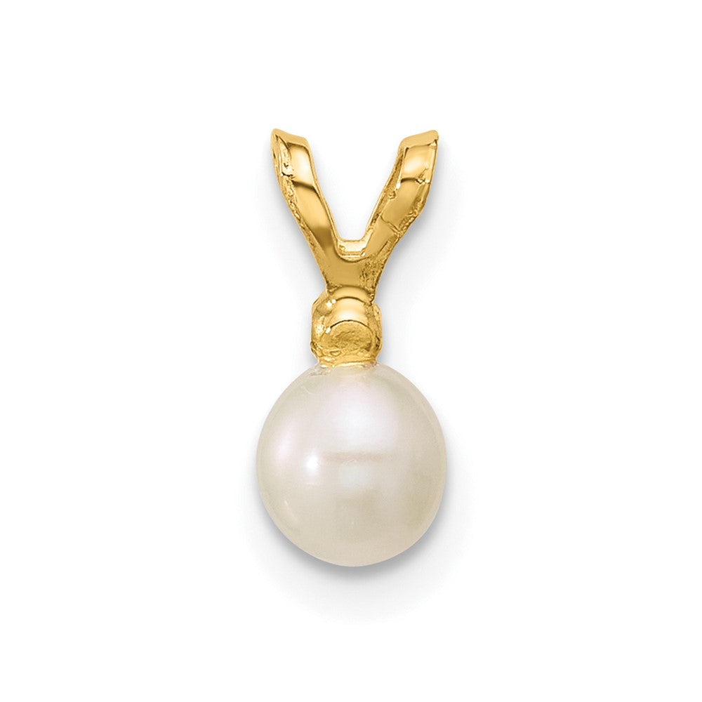 14K Madi K 4-5mm White Near Round Freshwater Cultured Pearl CZ Pendant