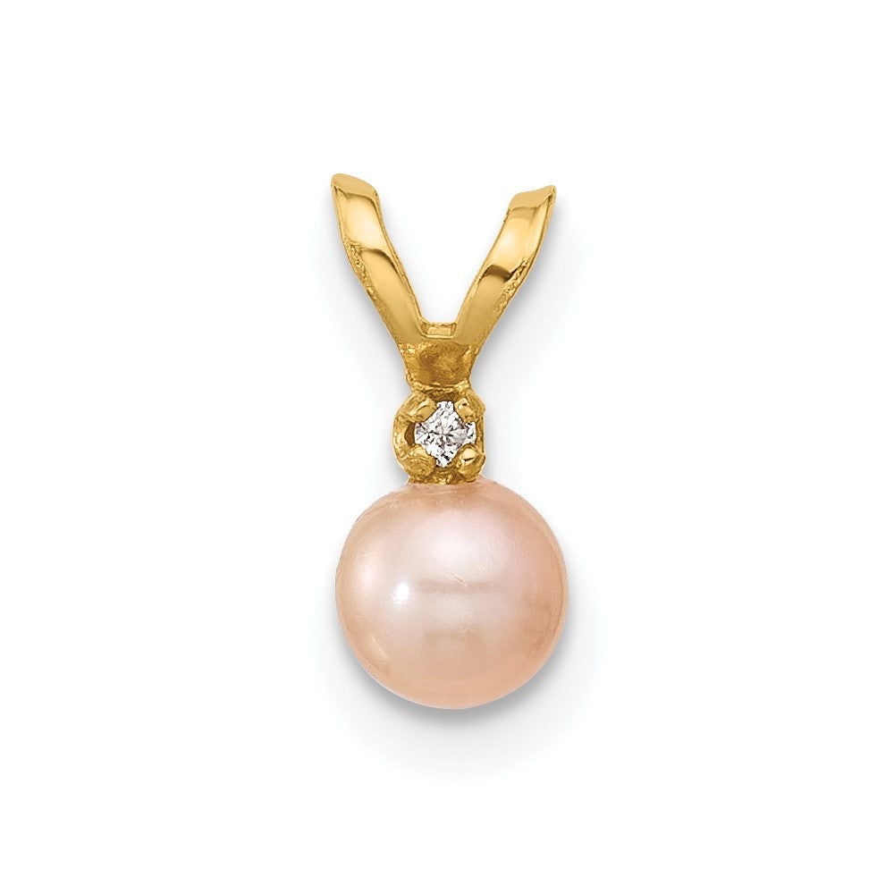 14K Madi K 4-5mm Pink Near Round Freshwater Cultured Pearl CZ Pendant