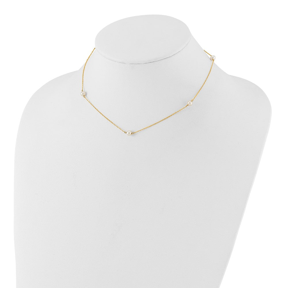 14K Madi K 4-5mm White Round FW Cultured Pearl 5-station Necklace