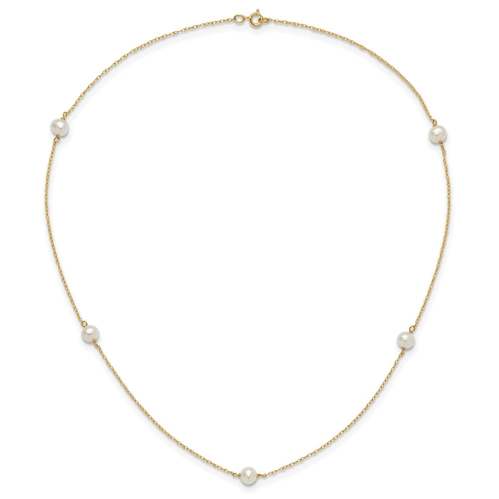 14K Madi K 4-5mm White Round FW Cultured Pearl 5-station Necklace