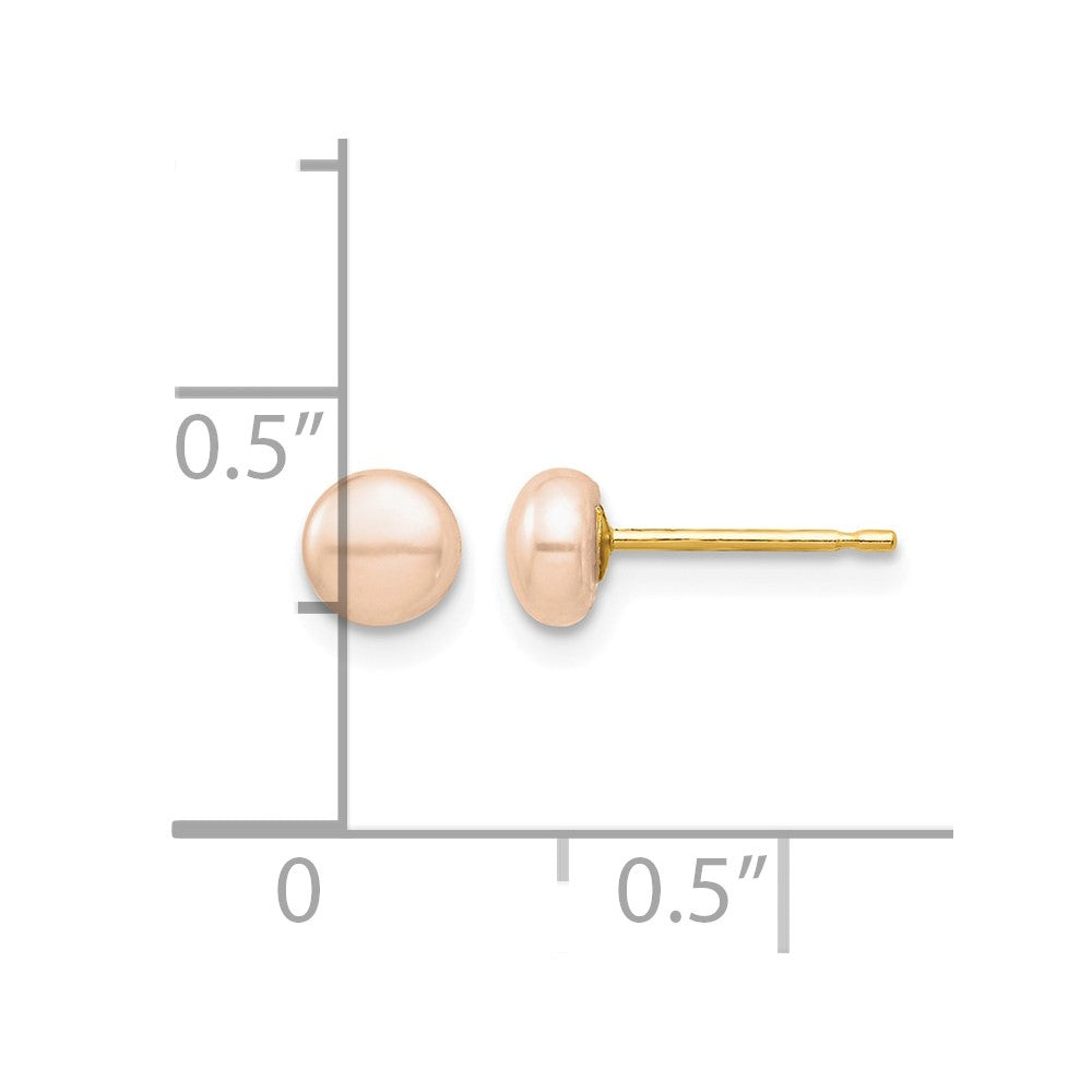 14k Madi K 4-5mm Pink Button Freshwater Cultured Pearl Stud Post Earrings