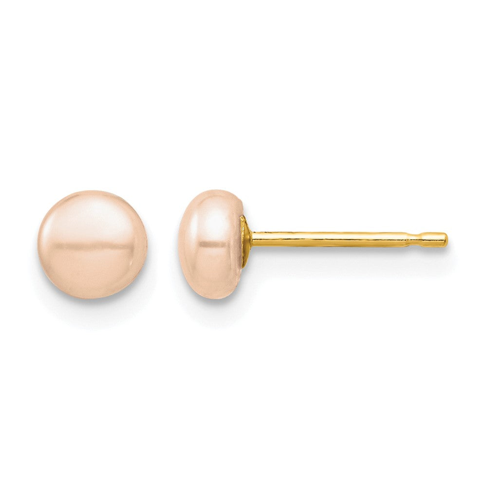 14k Madi K 4-5mm Pink Button Freshwater Cultured Pearl Stud Post Earrings