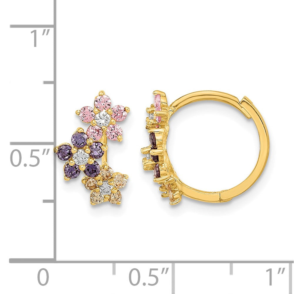 14K Madi K Hinged Flower Multicolor CZ Hoop Earrings