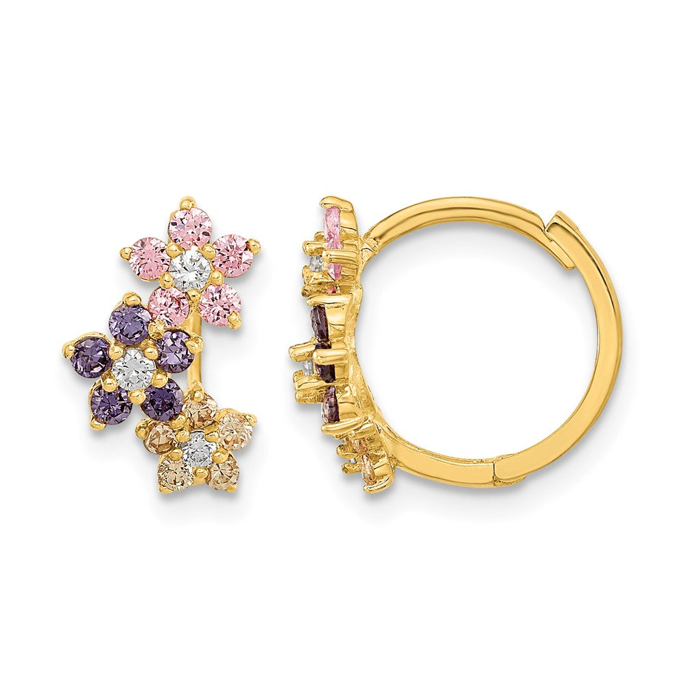 14K Madi K Hinged Flower Multicolor CZ Hoop Earrings