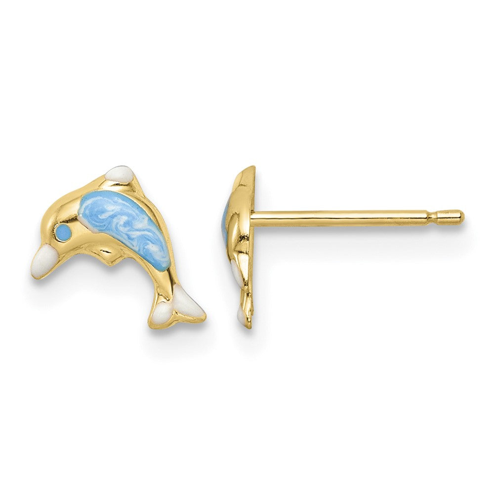 14k Madi K Polished Enameled Dolphin Post Earrings