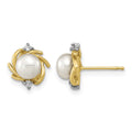 14K Madi K 5-6mm Button White FWC Pearl .04ct. Diamond Earrings