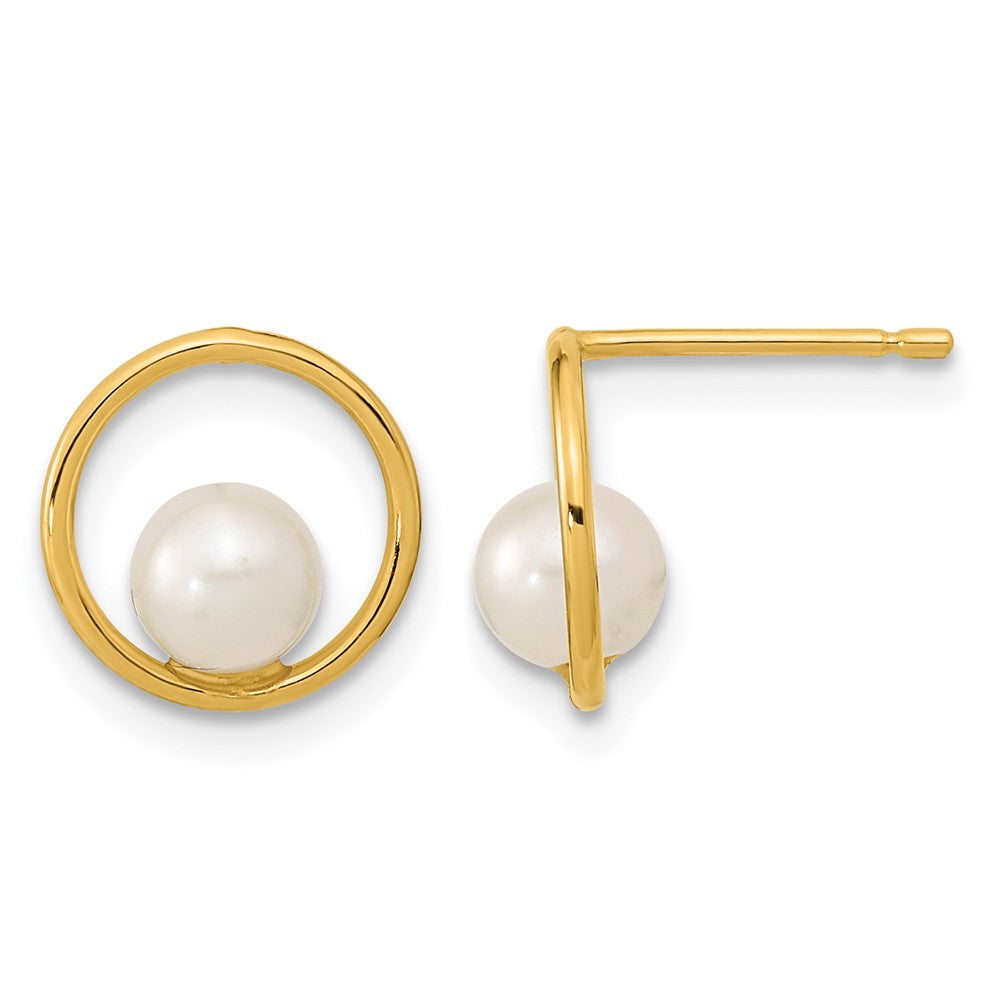 14K Madi K Open Circle 5mm Freshwater Cultured Pearl Post Earrings
