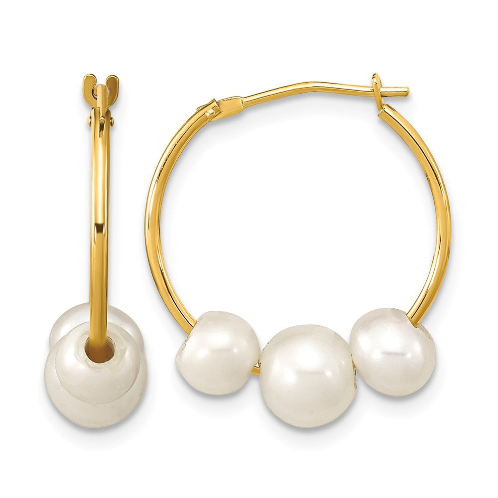 14K Madi K 5-7mm Round White FWC Pearl Hoop Earrings