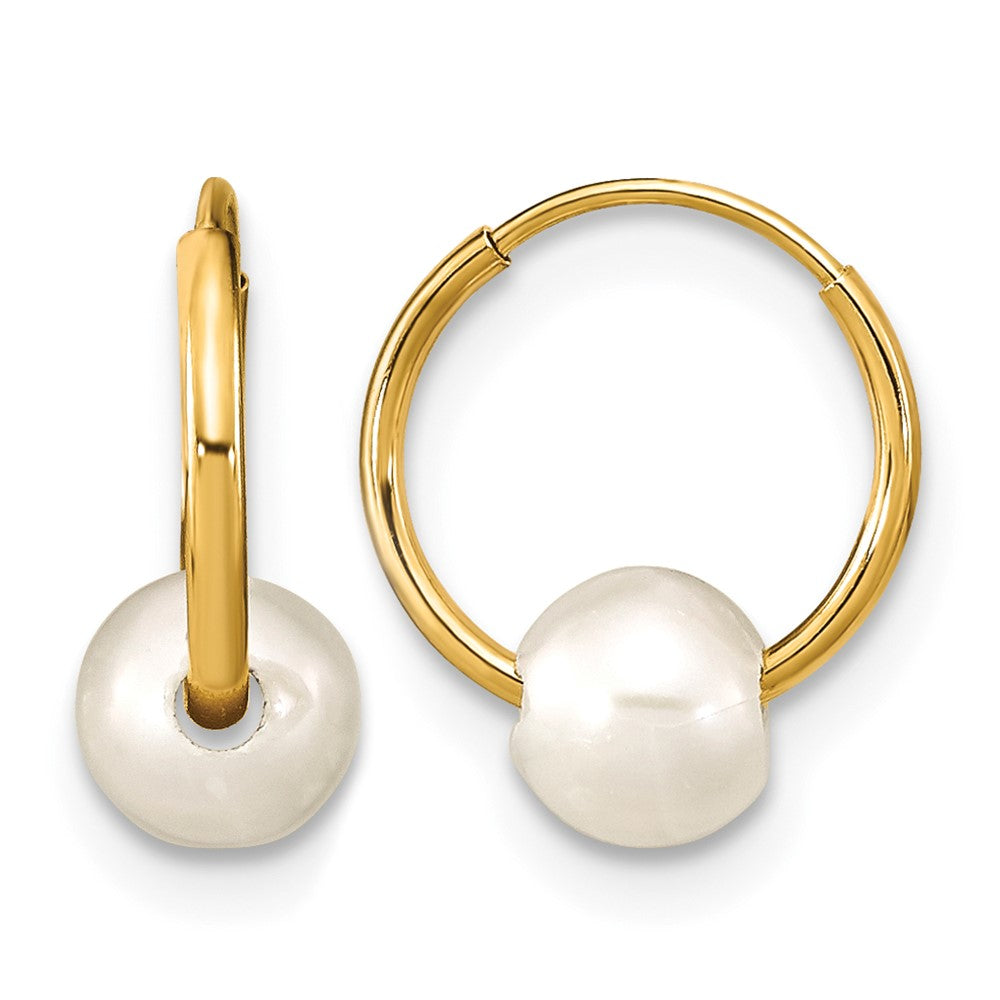 14K Madi K 5-6mm Round White FWC Pearl Hoop Earrings