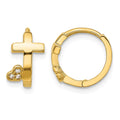 14k Madi K Polished Cross w/CZ Heart Hinged Huggie Hoop Earrings