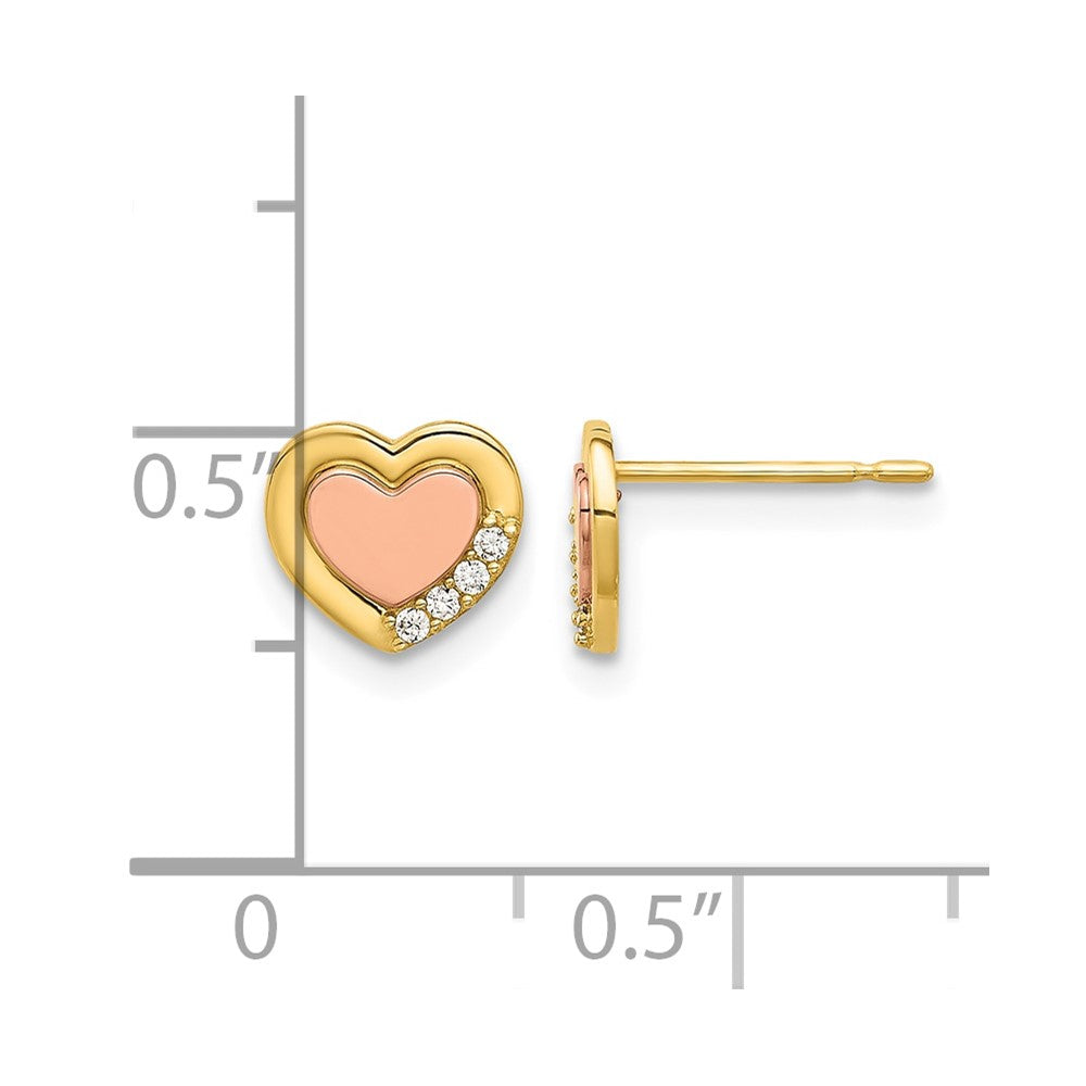 14k Madi K Two-tone Polished CZ Heart Post Earrings
