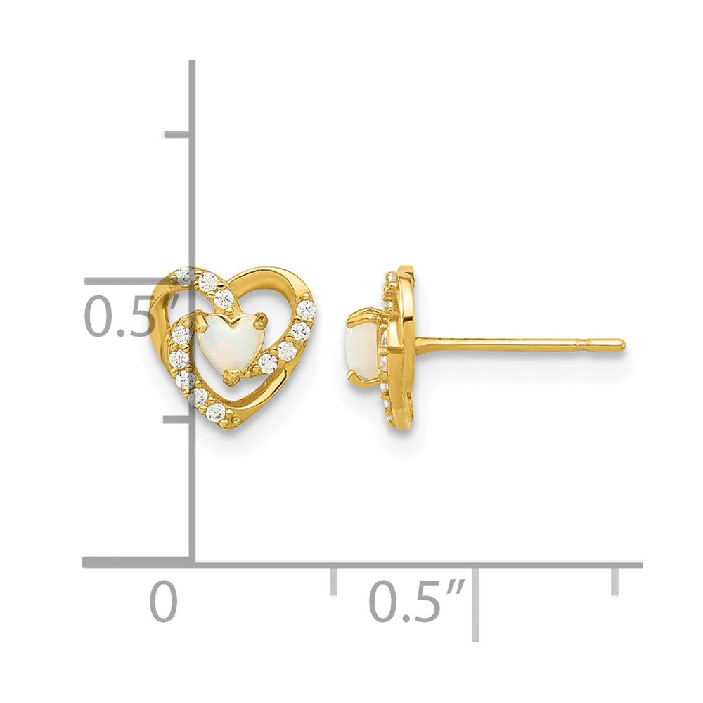 14k Madi K Polished Created Opal and CZ Heart Post Earrings