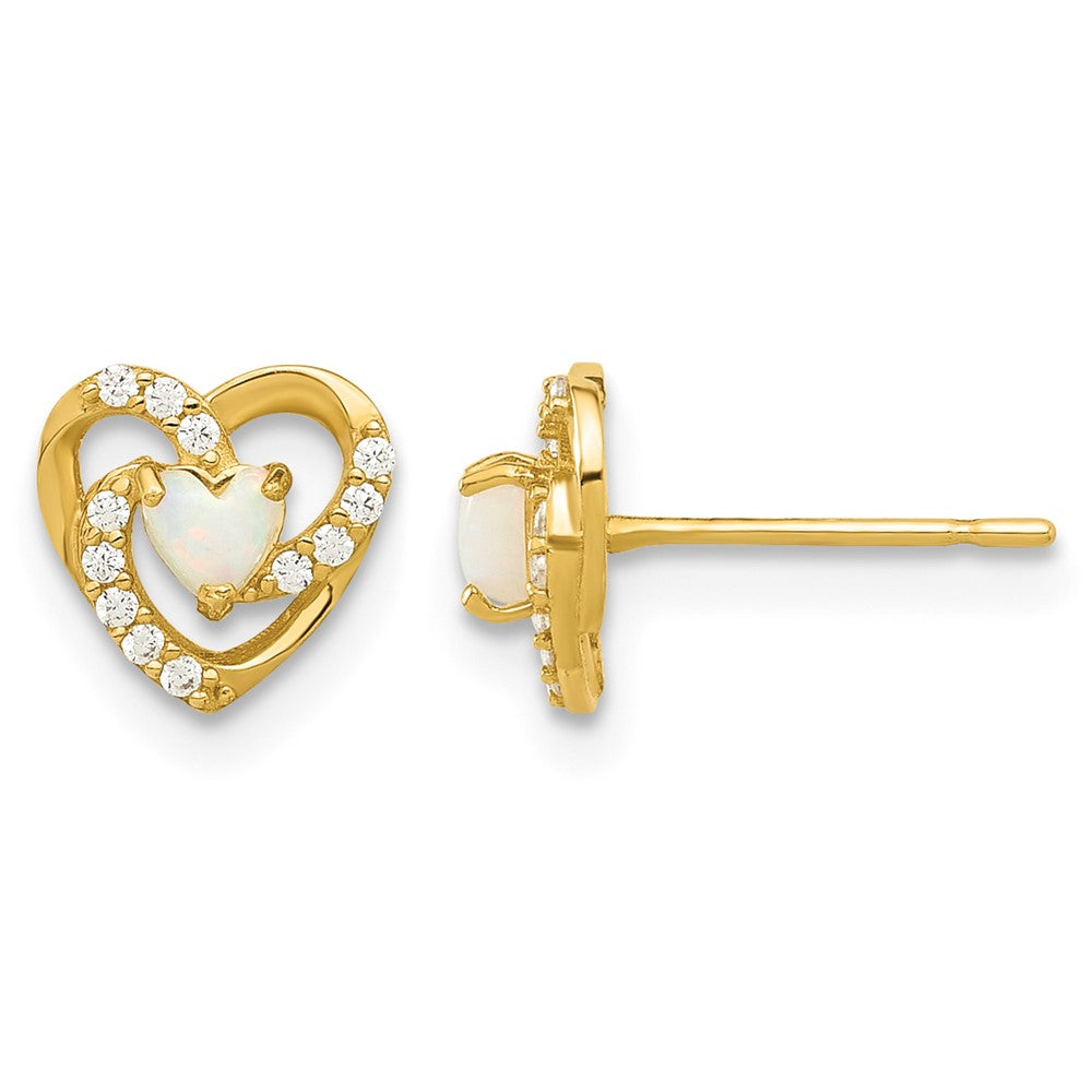 14k Madi K Polished Created Opal and CZ Heart Post Earrings