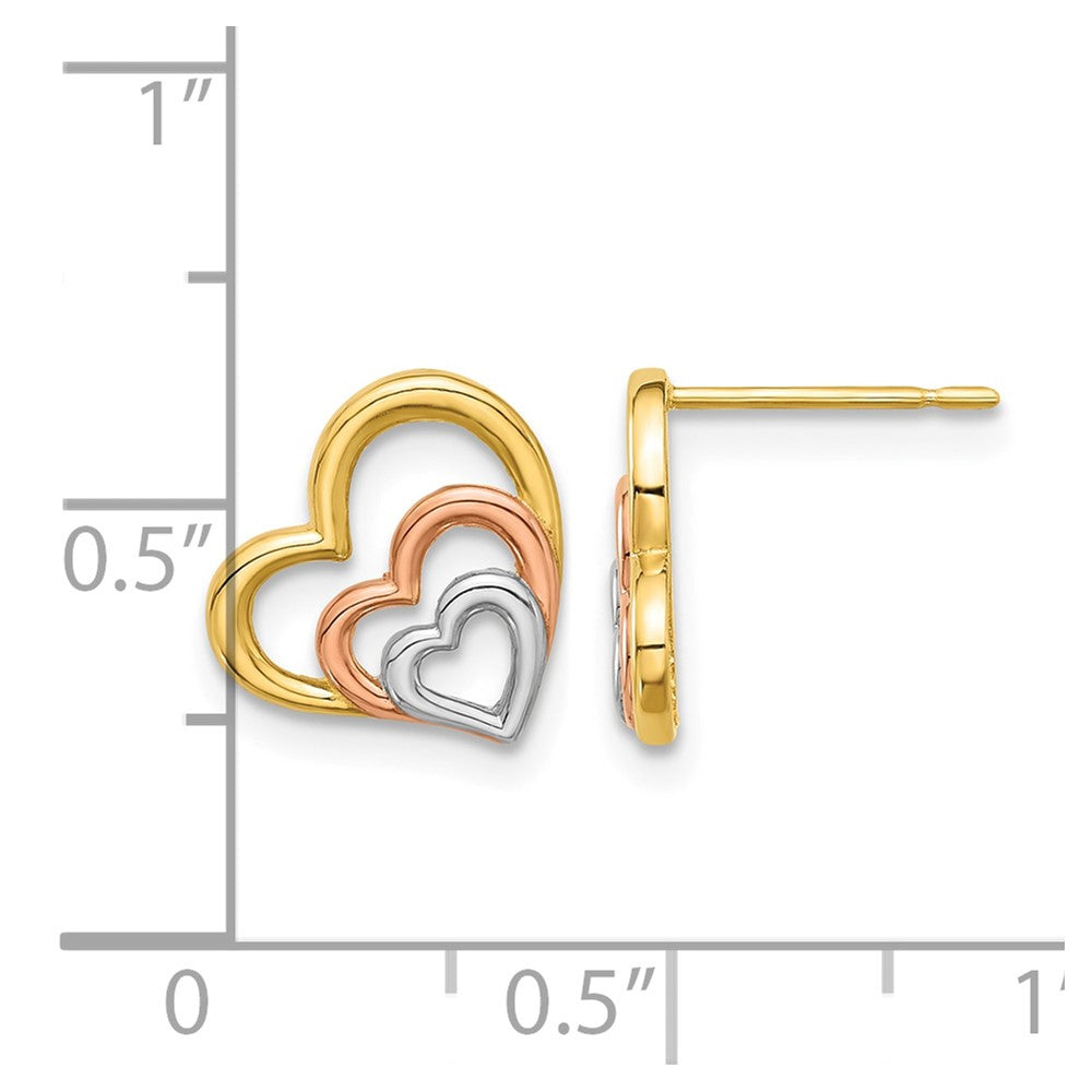 14k Madi K with Rose and White Rhodium Polished Heart Post Earrings