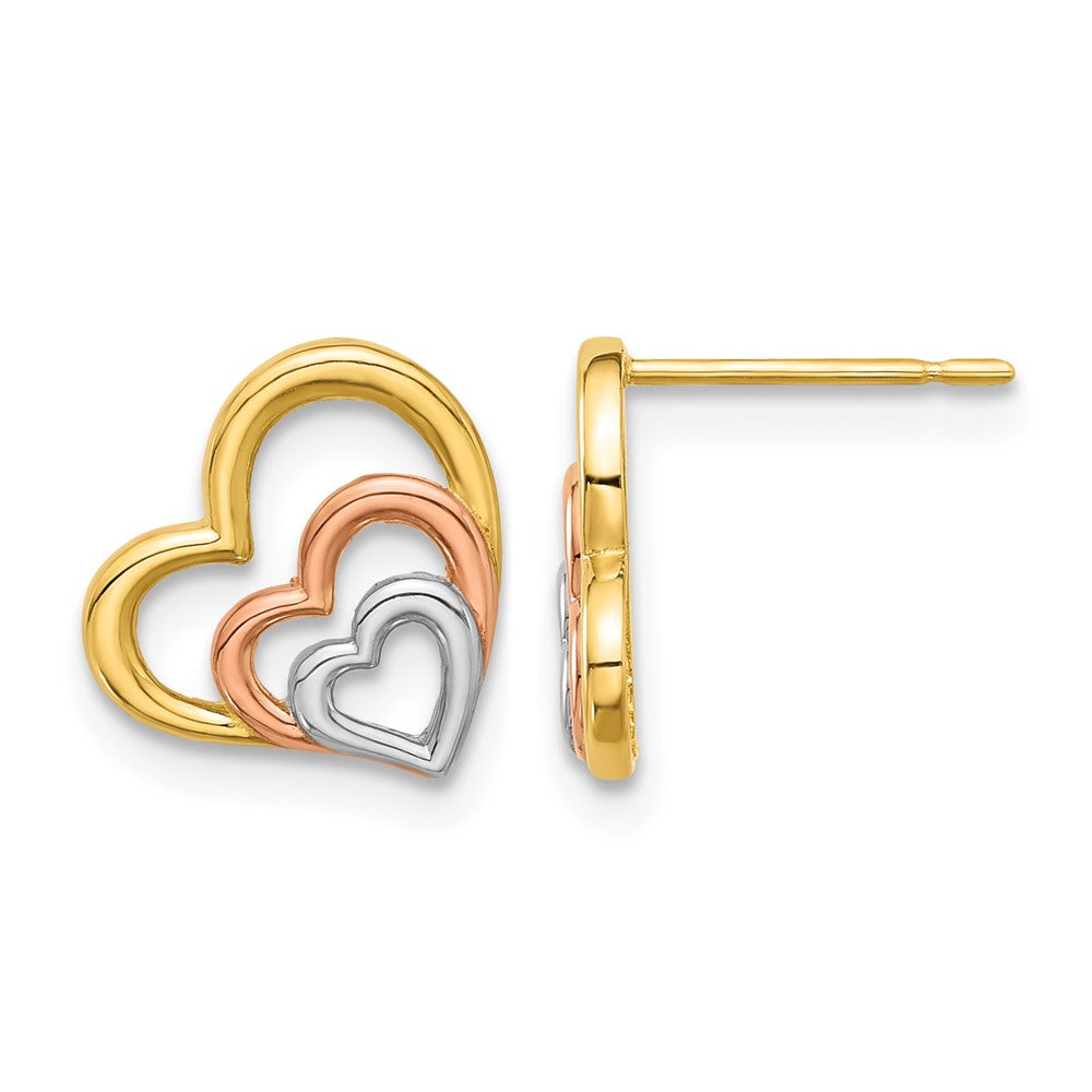 14k Madi K with Rose and White Rhodium Polished Heart Post Earrings