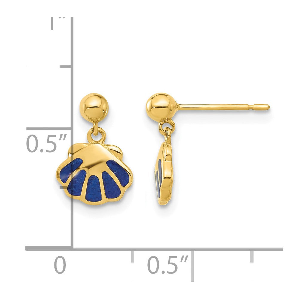 14k Madi K Polished Blue Enameled Shell Post Dangle Earrings