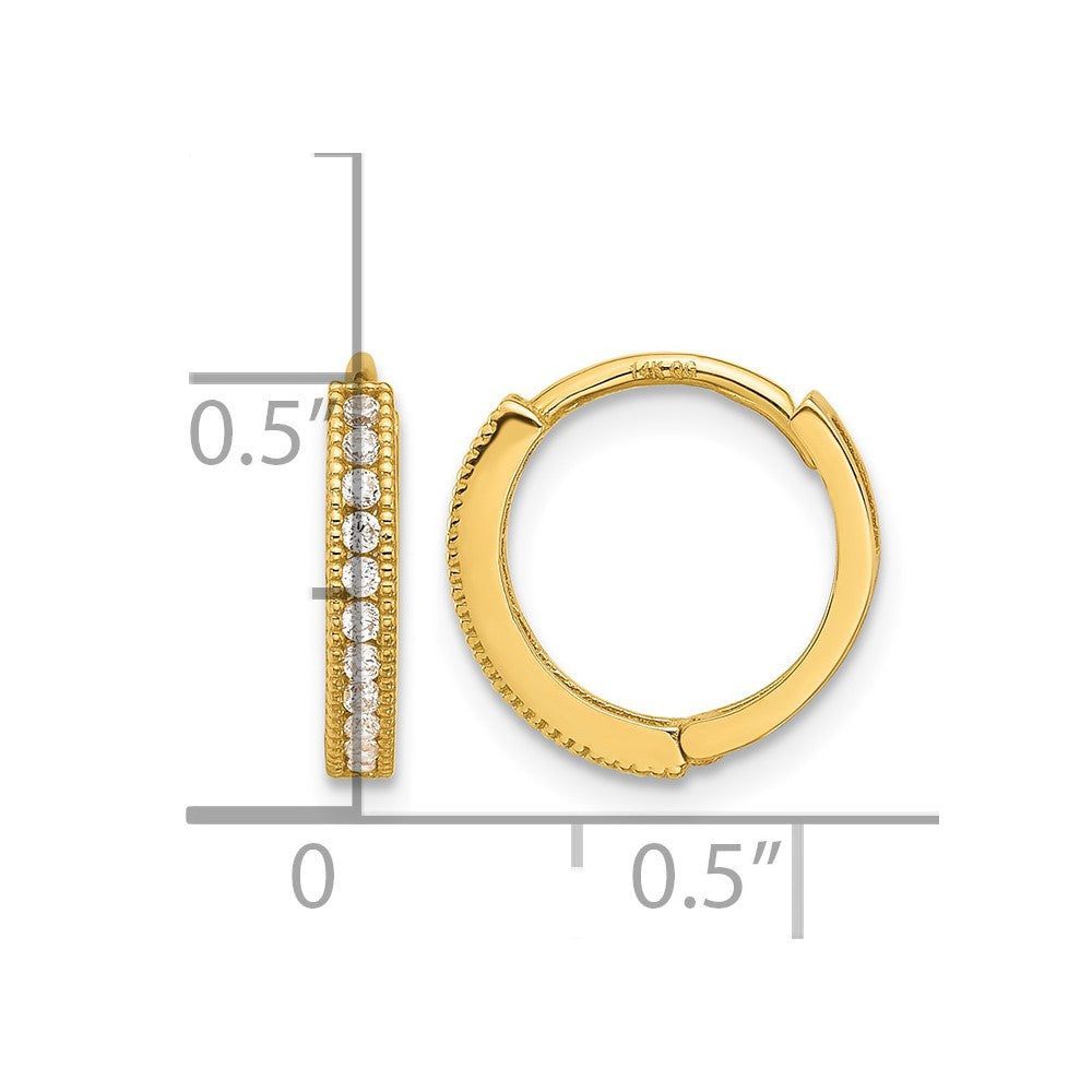 14k Madi K Polished CZ 2mm Hinged Huggie Hoop Earrings