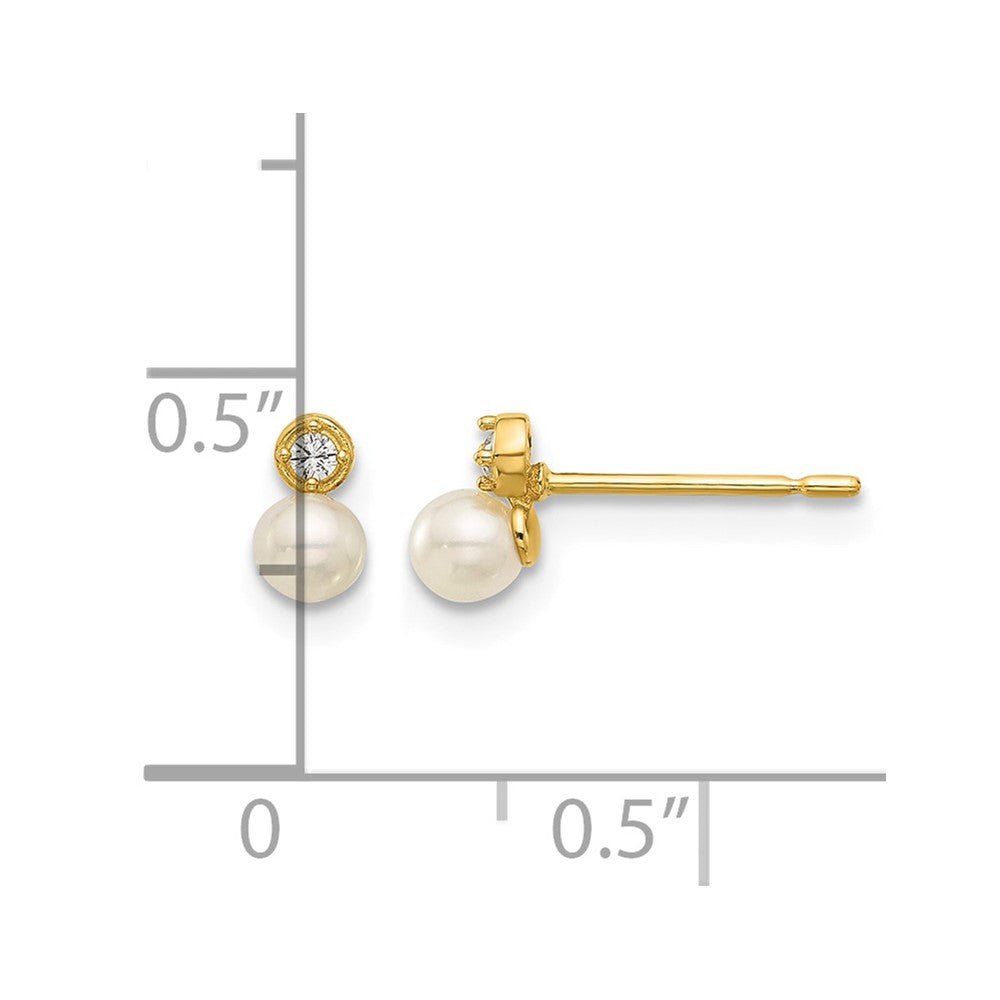 14k Madi K Polished CZ and Freshwater Cultured Pearl Post Earrings