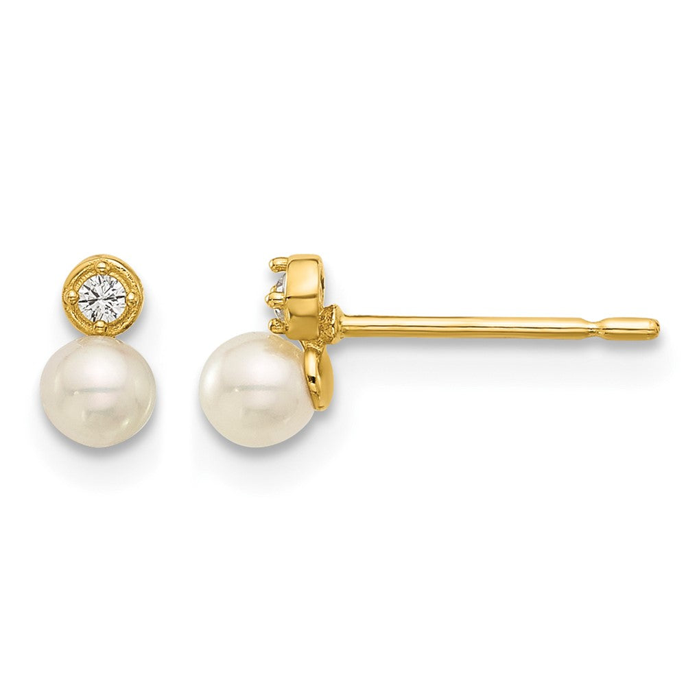 14k Madi K Polished CZ and Freshwater Cultured Pearl Post Earrings