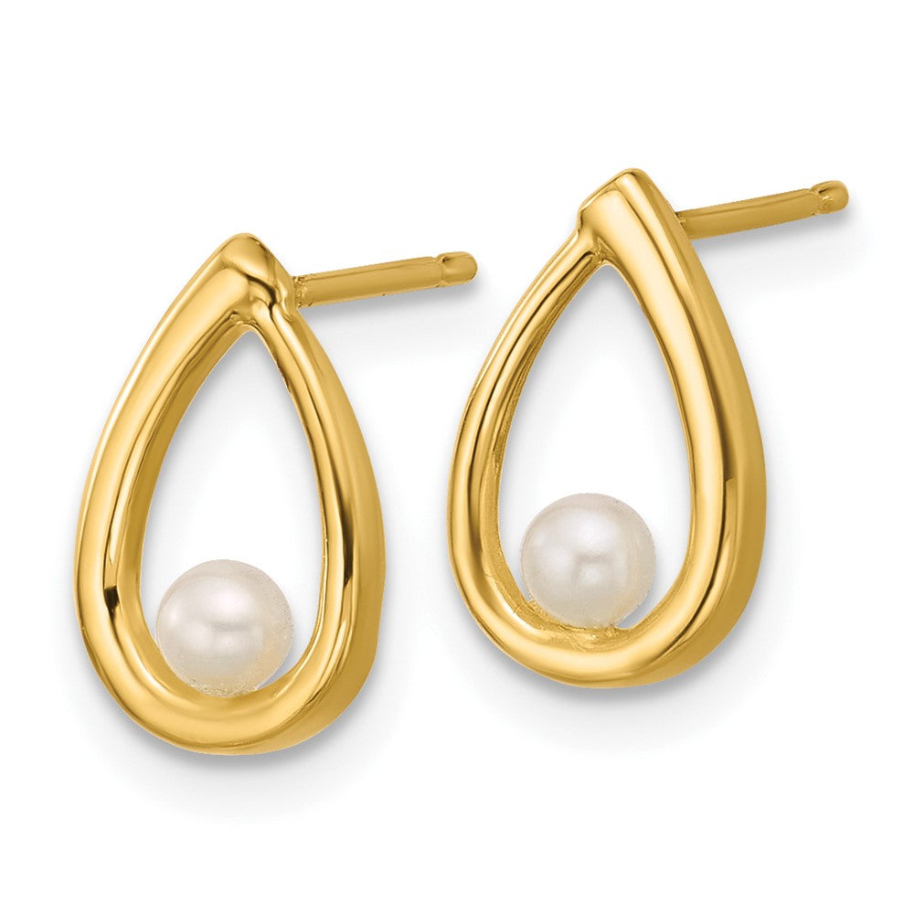 14K Polished Freshwater Pearl Teardrop Post Earrings
