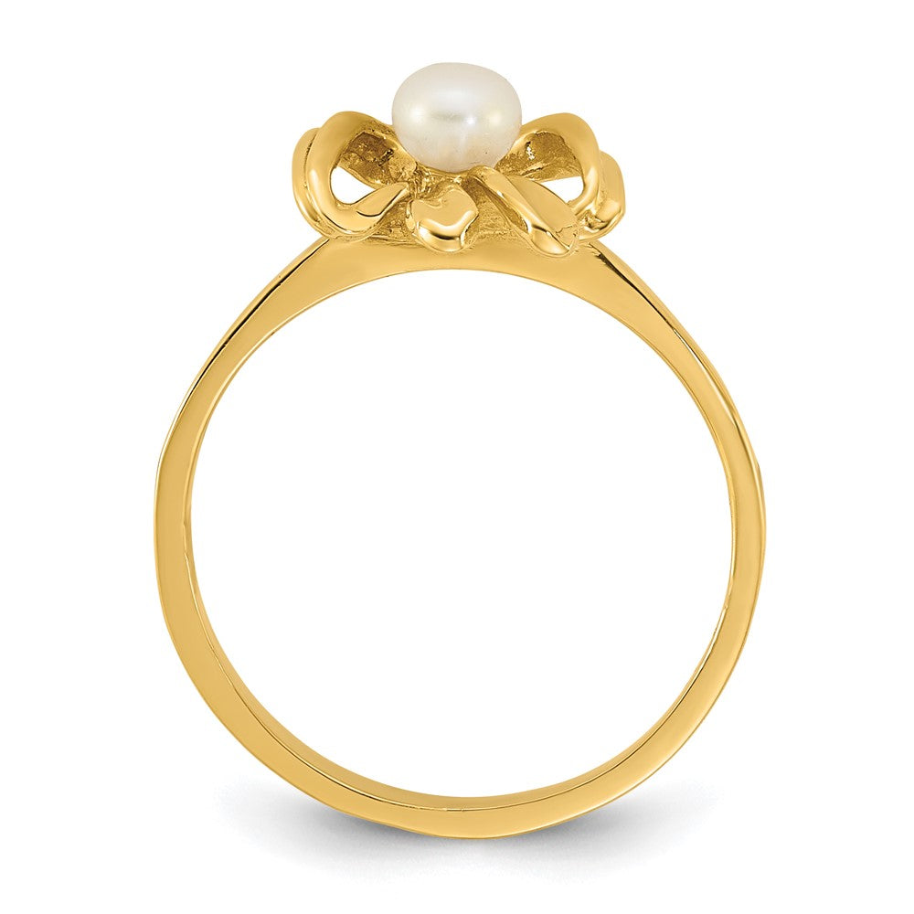 14k Madi K 3-4mm White Button Freshwater Cultured Pearl Bow Children's Ring