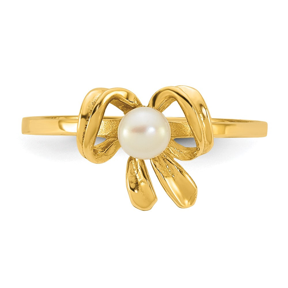 14k Madi K 3-4mm White Button Freshwater Cultured Pearl Bow Children's Ring