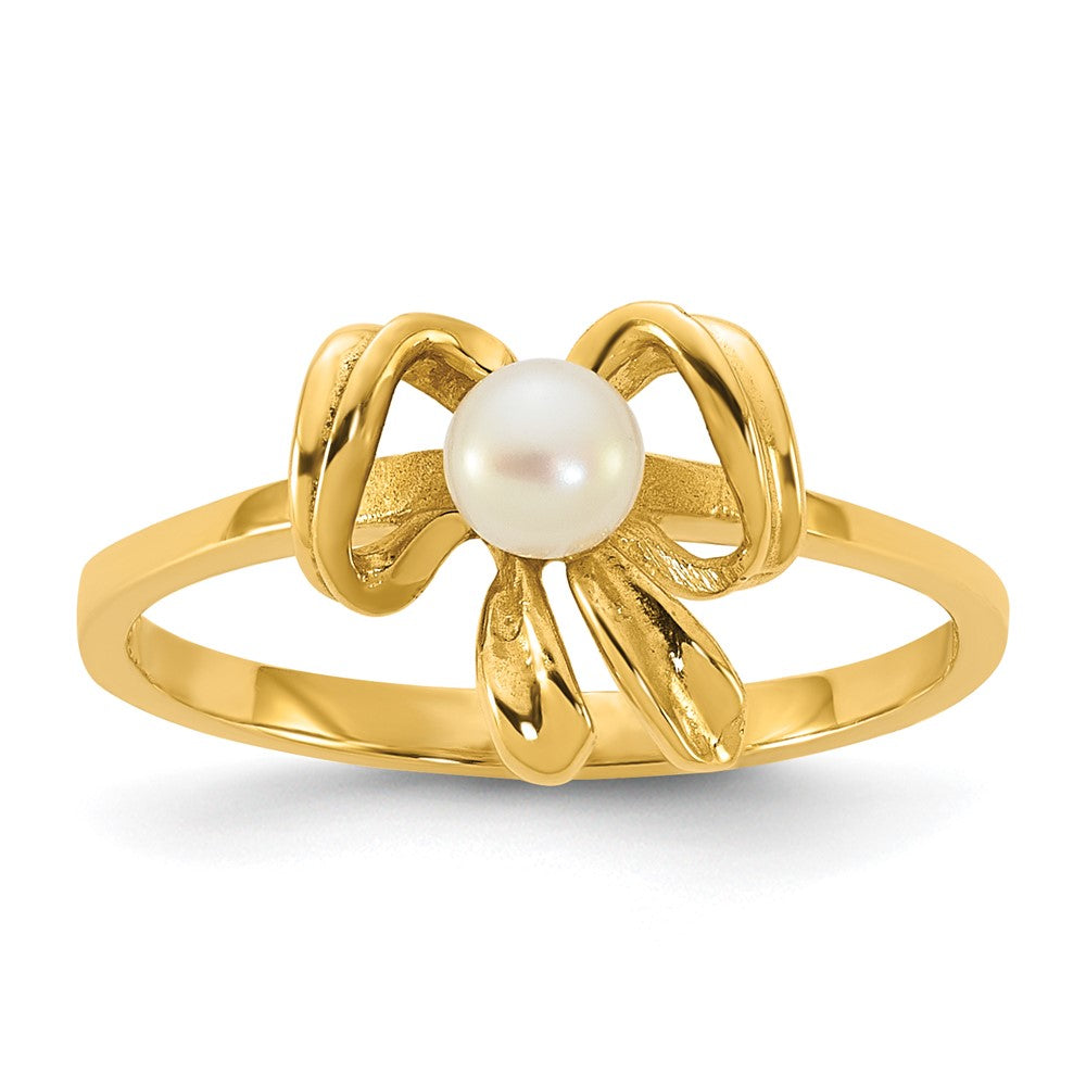 14k Madi K 3-4mm White Button Freshwater Cultured Pearl Bow Children's Ring