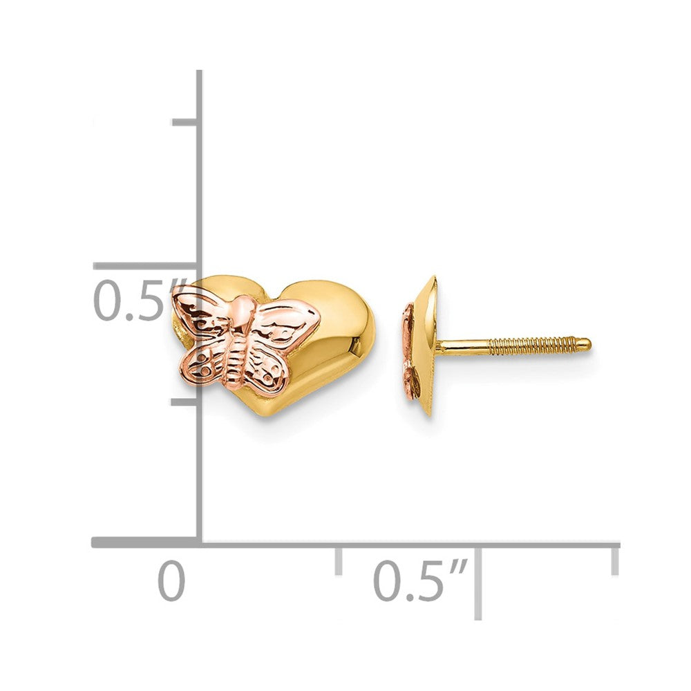 14k Madi K Polished & Rhodium Butterfly Heart Screwback Earrings