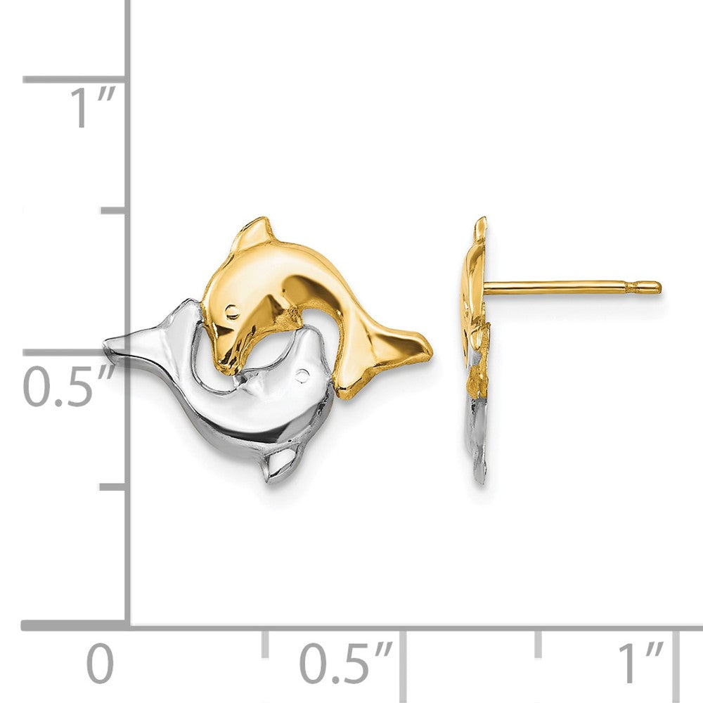 14k Madi K w/Rhodium Dolphin Post Earrings