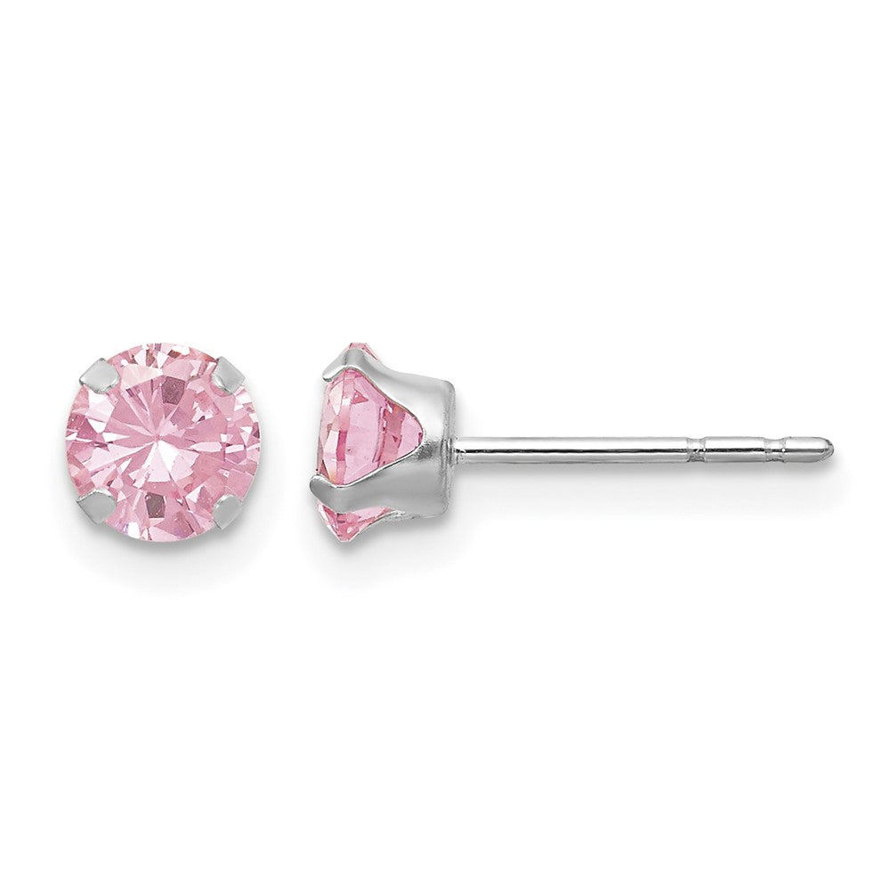 14k White Gold Madi K 5mm Pink CZ Post Earrings