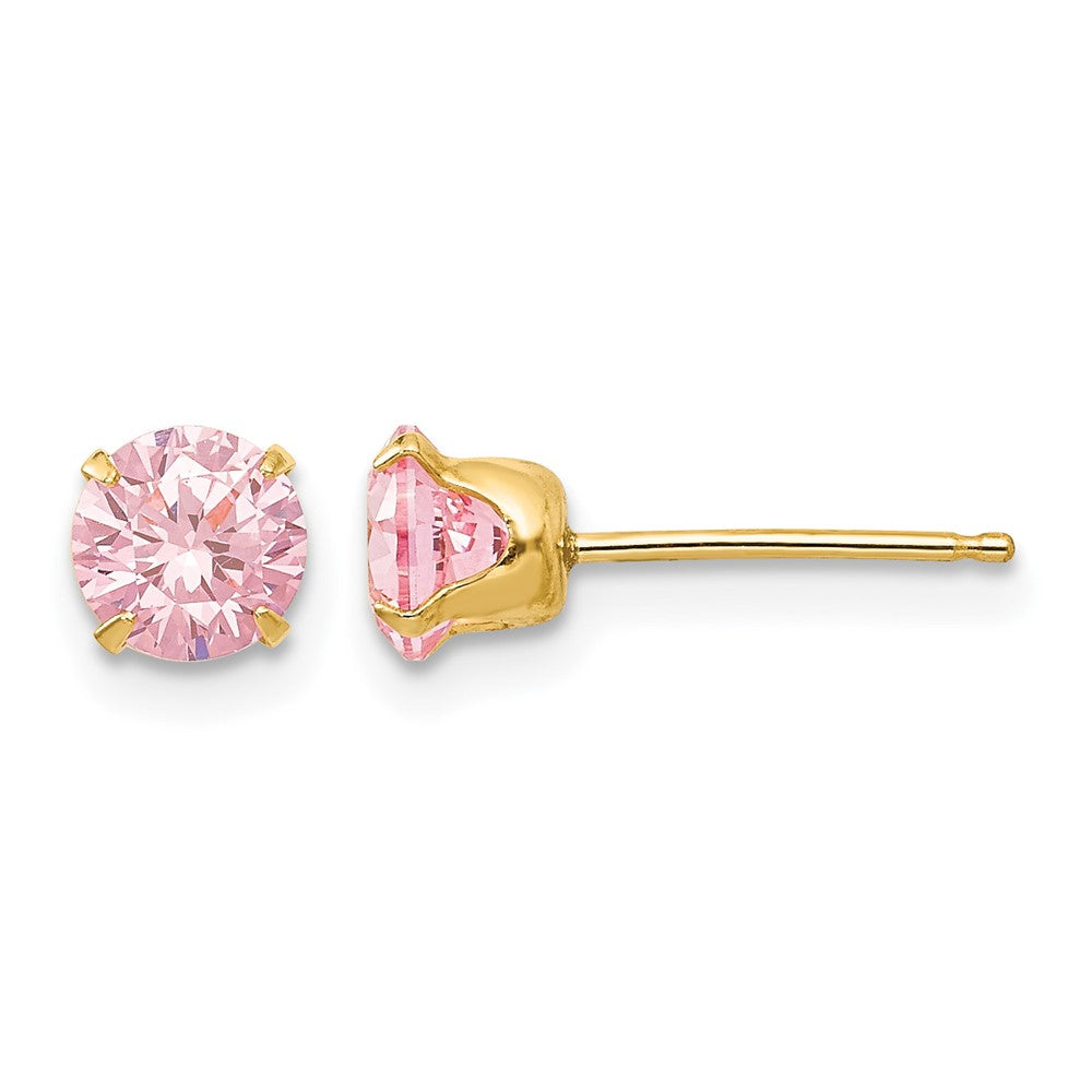 14k Madi K 5mm Pink CZ Post Earrings