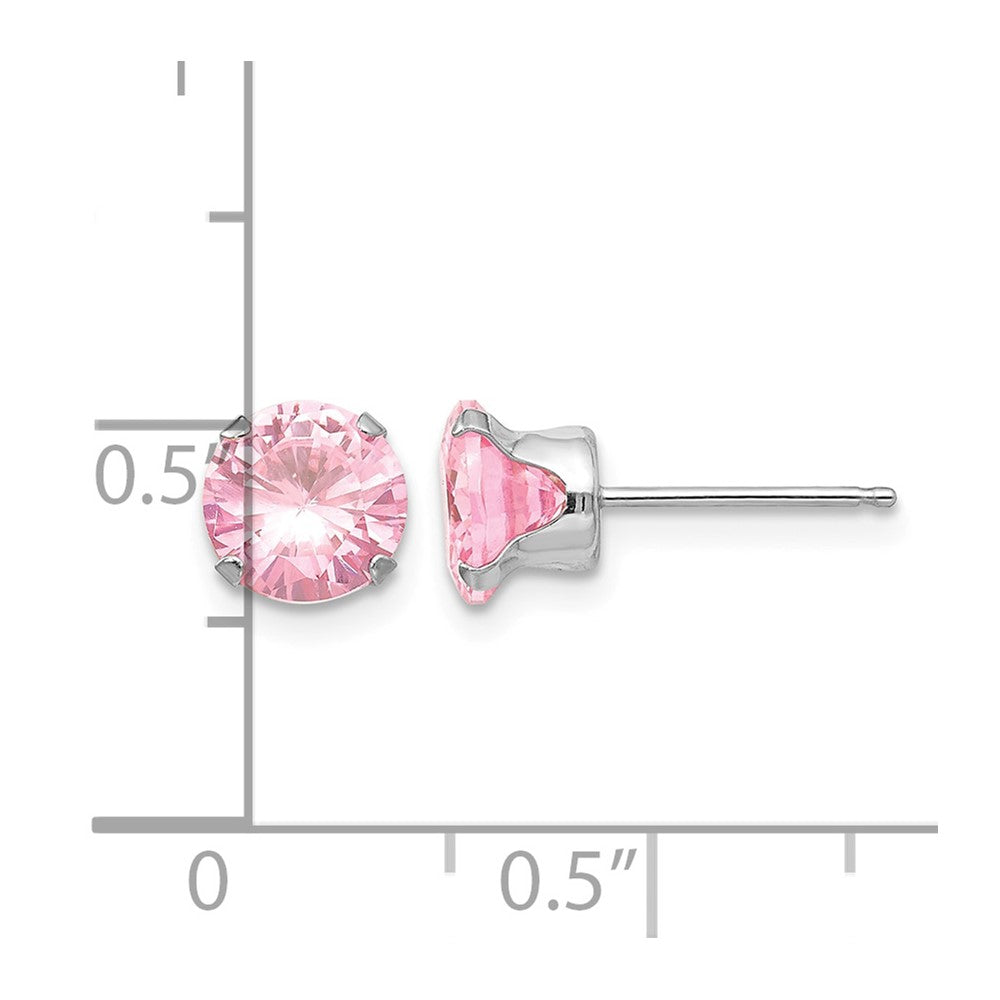 14k White Gold Madi K 6.5mm Pink CZ Post Earrings