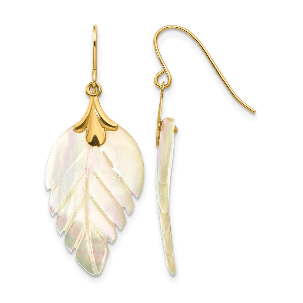 14k Madi K Mother of Pearl Leaf Dangle Earrings