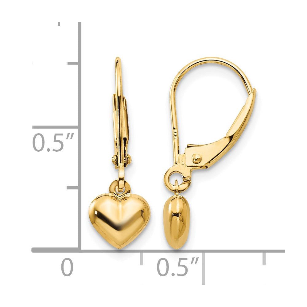 14k Madi K Puffed Polished Heart Drop Leverback Earrings