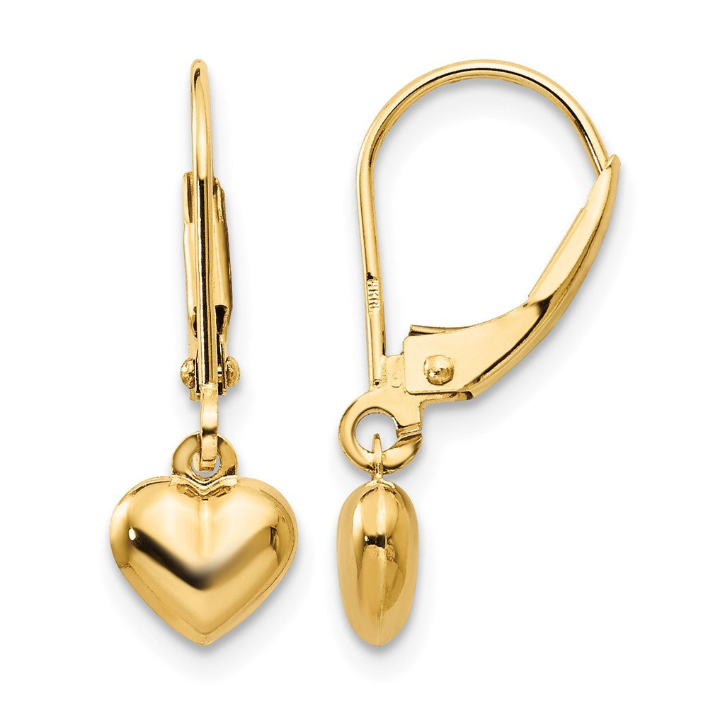 14k Madi K Puffed Polished Heart Drop Leverback Earrings