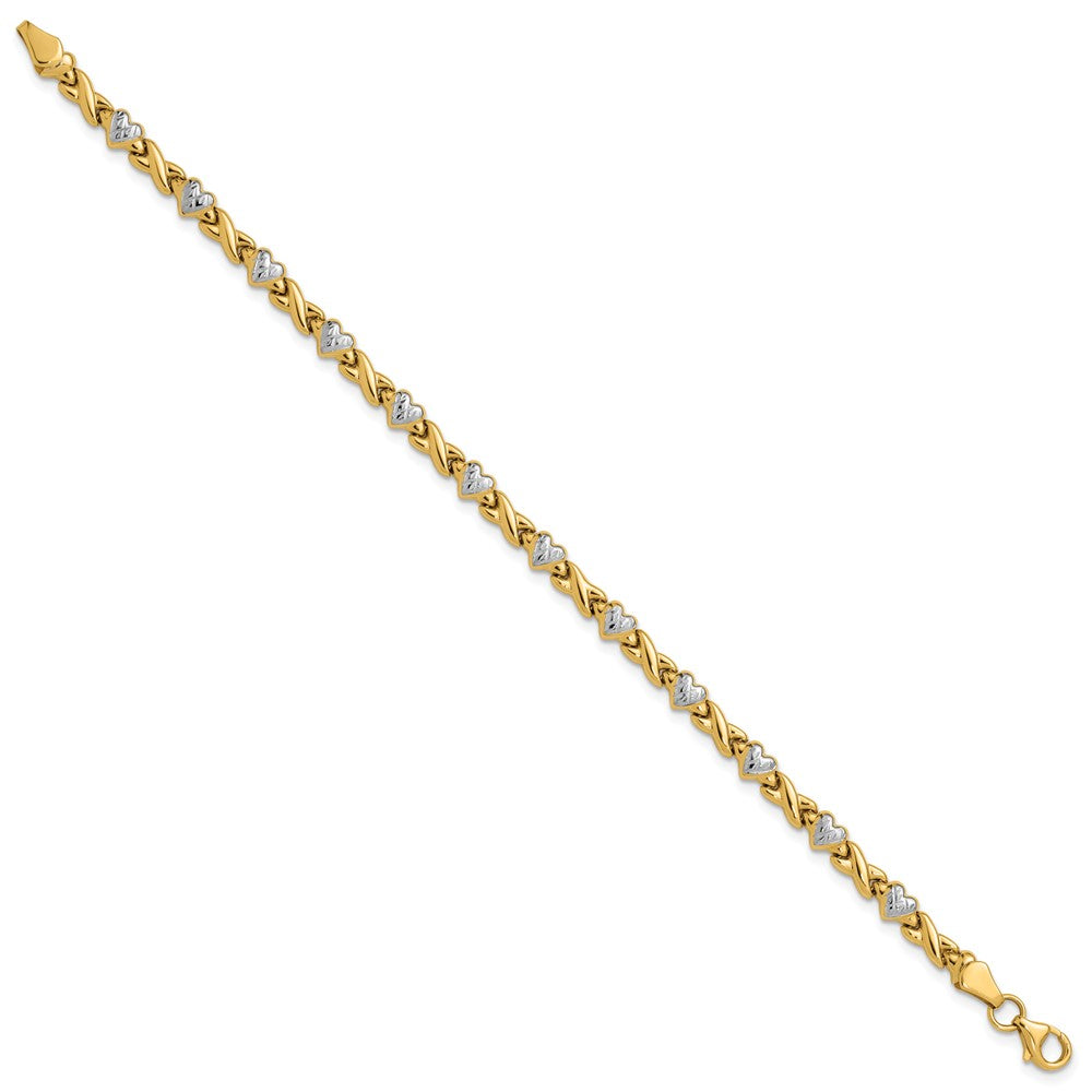 14k w/Rhodium Polished Heart and X Bracelet