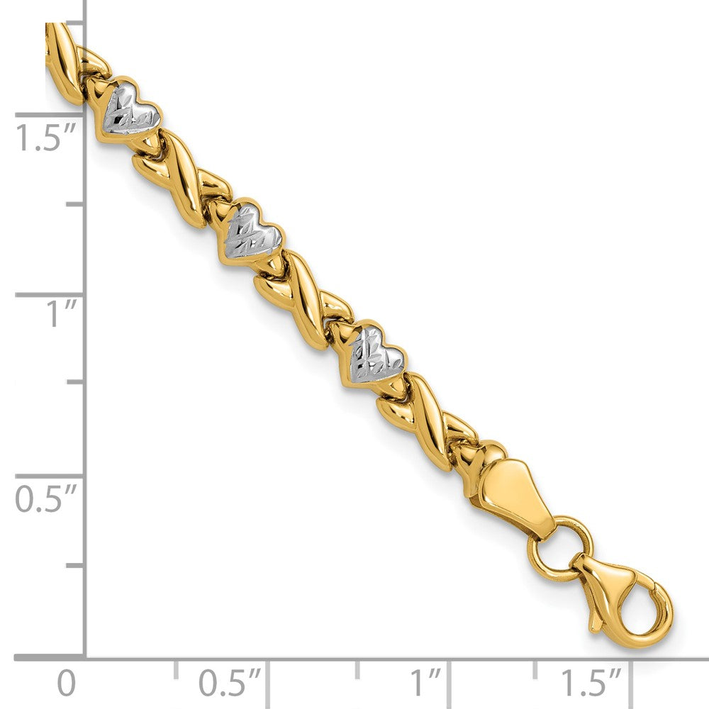14k w/Rhodium Polished Heart and X Bracelet